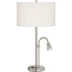 Possini Euro Design Traverse Modern Table Lamps Set Of 2 29 1/2" Tall Brushed Nickel With USB Charging Port LED Gooseneck White Drum Shade For Desk -Decoration Serie Store GUEST 0ae46b85 fec0 4b22 8a4e 8d4b8c8aa4fd