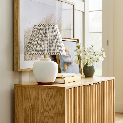 Ceramic Table Lamp With Gingham Print Pleated Shade White (Includes LED Light Bulb) - Threshold™ Designed With Studio McGee 1 Ceramic Table Lamp With Gingham Print Pleated Shade White (Includes LED Light Bulb) - Threshold™ Designed With Studio McGee