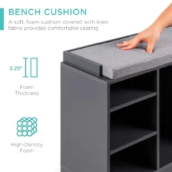 Best Choice Products 46in Shoe Storage Organization Rack Bench For Entryway, Bedroom W/ Padded Seat, 10 Cubbies - Gray -Decoration Serie Store GUEST 13abc812 5480 4f06 8909 0a4154ef5d89