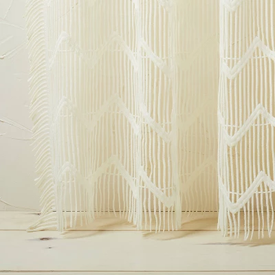 1pc 50"x84" Sheer Zig Zag Macrame Curtain Panel Cream - Opalhouse™ Designed With Jungalow™ 2 1pc 50"x84" Sheer Zig Zag Macrame Curtain Panel Cream - Opalhouse™ Designed With Jungalow™ - Image 2