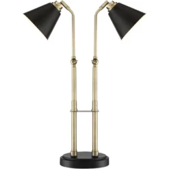 Possini Euro Design Sentry Modern Mid Century Desk Lamp 23" High Black Brass With USB Charging Port LED Adjustable Cone Shade For Bedroom Living Room -Decoration Serie Store GUEST 23a902e2 1768 4a21 b4e8 f727be00628c