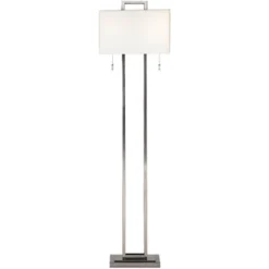 Possini Euro Design Modern Floor Lamp 62" Tall Brushed Nickel Openwork Rectangular Profile Off White Fabric Shade For Living Room Reading -Decoration Serie Store GUEST 44b8c0b5 0e1f 42be 886a 573dd5aac21a