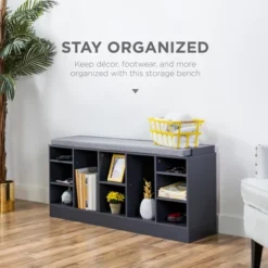 Best Choice Products 46in Shoe Storage Organization Rack Bench For Entryway, Bedroom W/ Padded Seat, 10 Cubbies - Gray -Decoration Serie Store GUEST 484e3711 30cd 4de4 9bfb 7876d4619ade