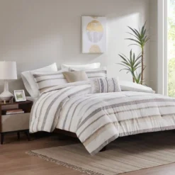 Madison Park 5pc Cove Clipped Jacquard Comforter Set White/Assorted Beiges
