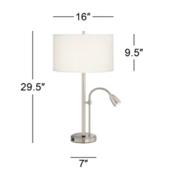 Possini Euro Design Traverse Modern Table Lamps Set Of 2 29 1/2" Tall Brushed Nickel With USB Charging Port LED Gooseneck White Drum Shade For Desk -Decoration Serie Store GUEST 6d7b83aa 79f5 4aad 8a9b 164194cb3e7e