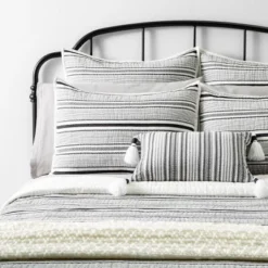 Textured Stripe Pillow Sham Dark Gray/Cream - Hearth & Hand With Magnolia -Decoration Serie Store GUEST a0f8fe96 7ab4 46c3 ad09 b2250acbb400