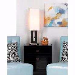 360 Lighting Floating Rectangle Modern Table Lamp 30" Tall Black Metal Open Frame White Fabric Box Shade For Bedroom Living Room Bedside Nightstand -Decoration Serie Store GUEST bc833856 be0b 40a8 a477 cb279adafaa8