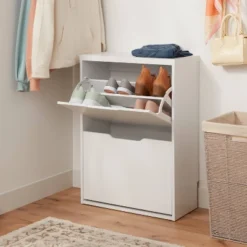 Laminate Pivot Open Shoe Cabinet White - Brightroom™