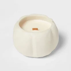 12oz Brushed Abstract Pumpkin Ceramic With Woodwick And Dustcover Dried Leaves + Hickory Candle - Threshold™ -Decoration Serie Store GUEST ca336cab 30a9 4816 a86c a9481933e877