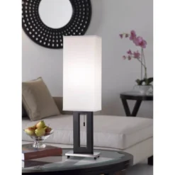 360 Lighting Floating Rectangle Modern Table Lamp 30" Tall Black Metal Open Frame White Fabric Box Shade For Bedroom Living Room Bedside Nightstand -Decoration Serie Store GUEST cba23614 a153 450b 8727 52b72230fe59