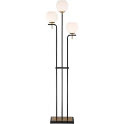 Possini Euro Design Acadia Modern Floor Lamp 71" Tall Black Warm Gold Metal 3 Light Frosted White Glass Globe Shade For Living Room Bedroom Office -Decoration Serie Store GUEST cfab7d06 4c65 4d16 b0f9 c50535035577