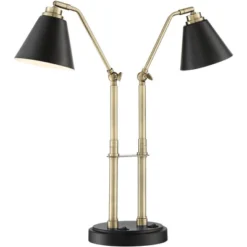 Possini Euro Design Sentry Modern Mid Century Desk Lamp 23" High Black Brass With USB Charging Port LED Adjustable Cone Shade For Bedroom Living Room -Decoration Serie Store GUEST e91d5c36 9c3b 4fda 8e73 e5a8e478b0f2