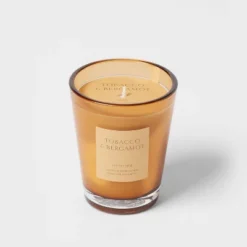 Colored Vase Glass With Dustcover Tobacco And Bergamot Candle Yellow - Threshold™ -Decoration Serie Store GUEST f2d322ed 7929 4fe4 80ce 3b86e1456d1f